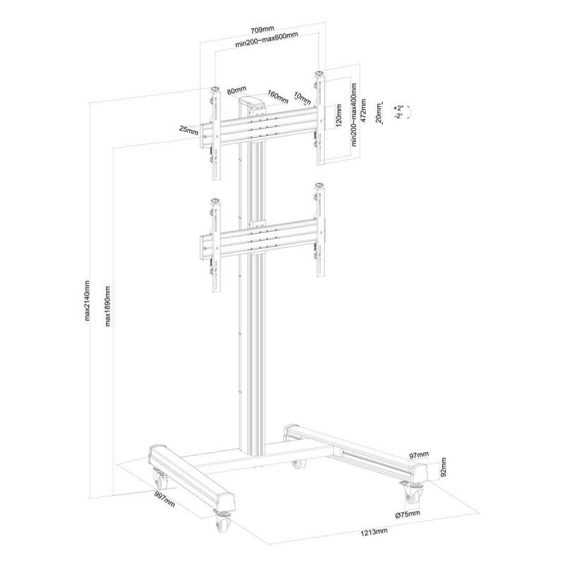 Support sur roulettes pour 2 écrans TV 40´´-65´´ Hauteur 175cm