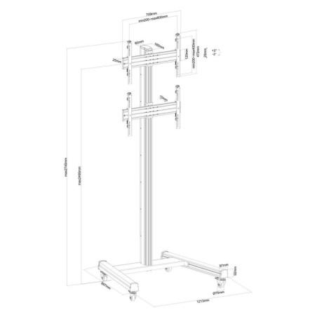 Support sur roulettes pour 2 écrans TV 40´´-65´´ Hauteur 240cm