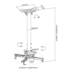 Support plafond vidéoprojecteur, Hauteur 60-90cm, Noir