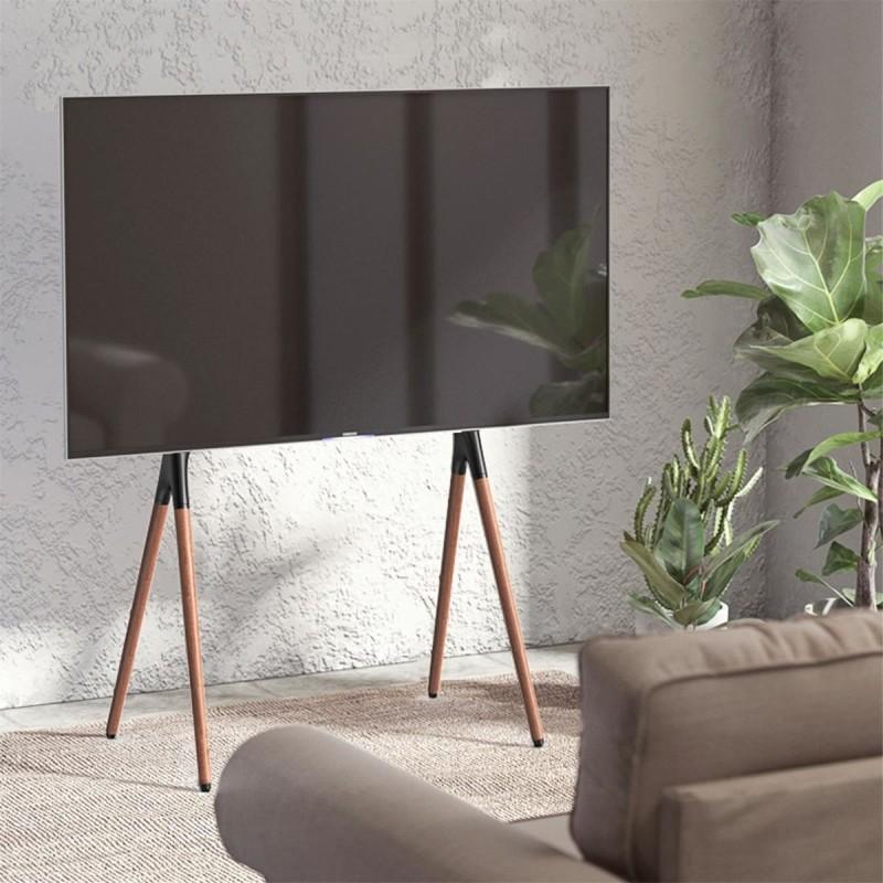 Support chevalet design scandinave pour TV 49"- 70" noir/noyer