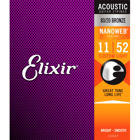 Elixir 11027 Nanoweb Bronze 80/20 Custom Light 11-52