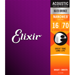 Elixir 11308 Nanoweb Bronze 80/20 Baryton 8 Cordes 16-70