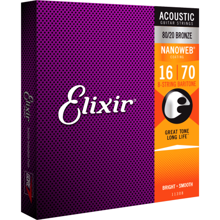 Elixir 11308 Nanoweb Bronze 80/20 Baryton 8 Cordes 16-70 sljmusic.com