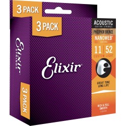 Elixir Pack 3 jeux Acoustic Nanoweb Phosphor Bronze 11-52 sljmusic.com