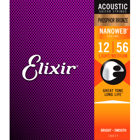 Elixir 16077 Nanoweb Phosphore Bronze Medium Light 12-56