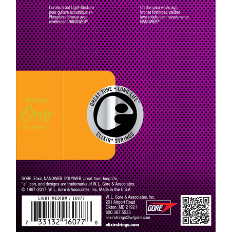 Elixir 16077 Nanoweb Phosphore Bronze Medium Light 12-56 sljmusic.com