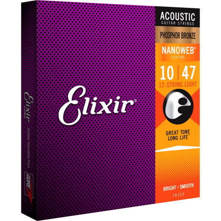 Elixir 16152 Nanoweb Phosphore Bronze 12 cordes Light 10-47