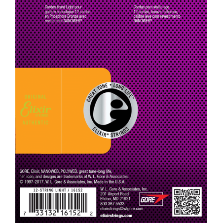Elixir 16152 Nanoweb Phosphore Bronze 12 cordes Light 10- sljmusic.com
