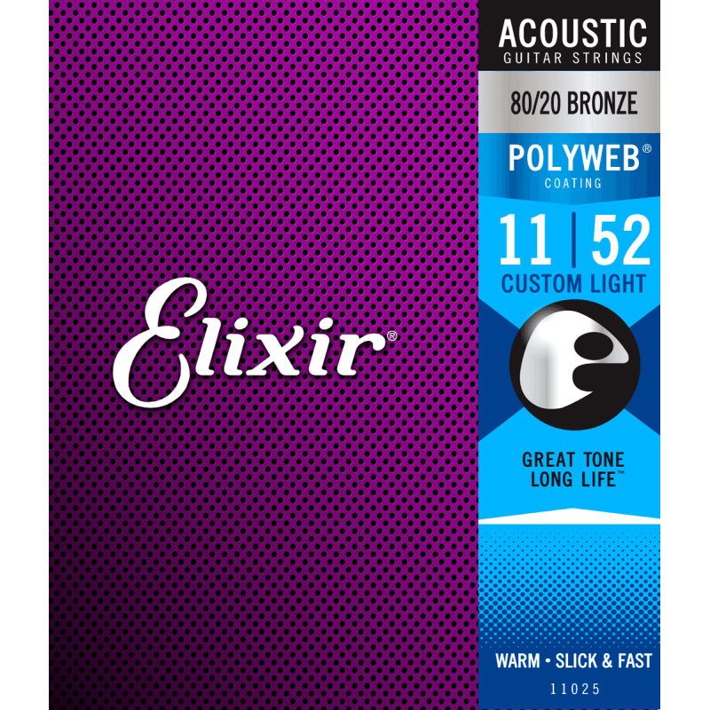 Elixir 11025 Polyweb Bronze 80/20 Custom Light 11-52