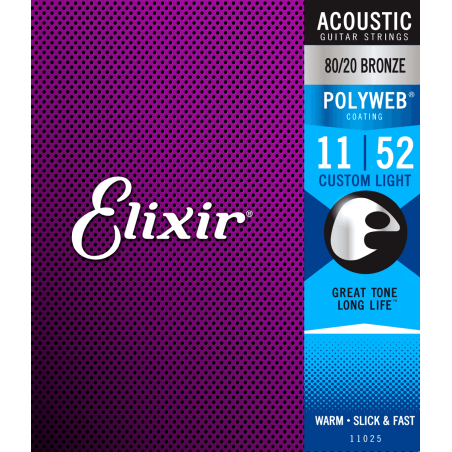 Elixir 11025 Polyweb Bronze 80/20 Custom Light 11-52