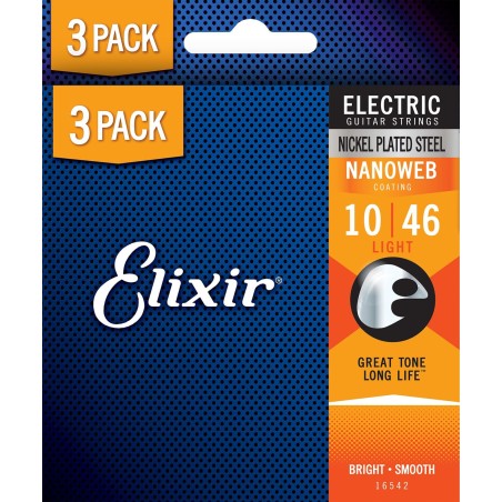 Elixir Pack de 3 jeux Electric Nanoweb 10-46 Light