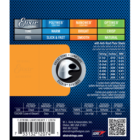Elixir Electric Nanoweb 7 cordes Light Heavy 10-59 sljmusic.com