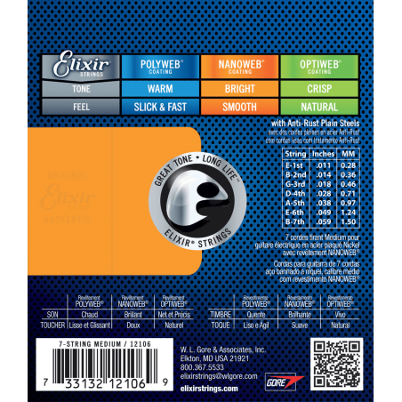 Elixir Electric Nanoweb 7cordes Medium 11-59 sljmusic.com
