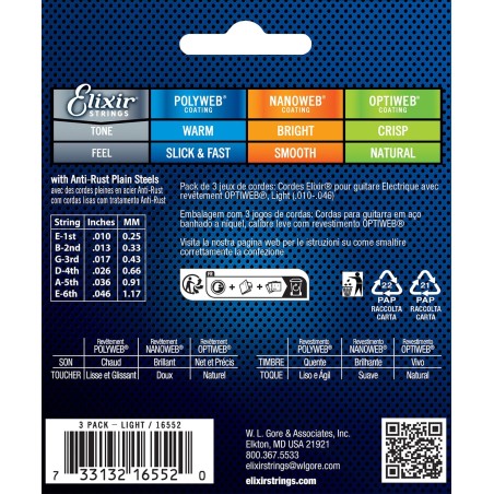 Elixir Pack de 3 jeux Electric Optiweb 10-46 Light sljmusic.com