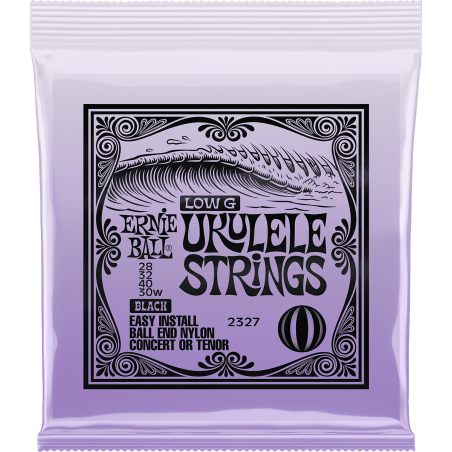 Ernie Ball Ukulélé concert/ténor en nylon noir à boule avec sol grave filé